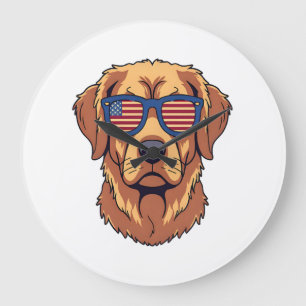 Reloj Redondo Grande Golden Retriever Divertido - Arte Gráfico de Amant