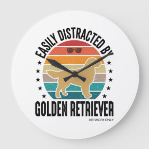 Reloj Redondo Grande Golden Retriever Fácilmente Distraído Perro Vintag