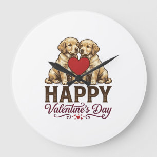 Reloj Redondo Grande Golden Retriever Feliz Día de San Valentín