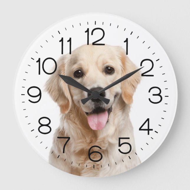 Reloj Redondo Grande Golden Retriever On White (Anverso)