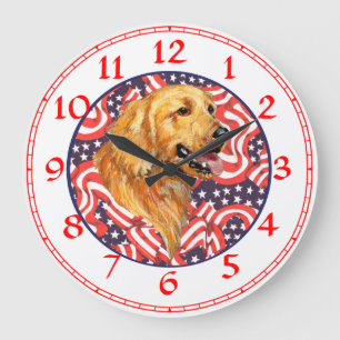 Reloj Redondo Grande Golden retriever patriótico