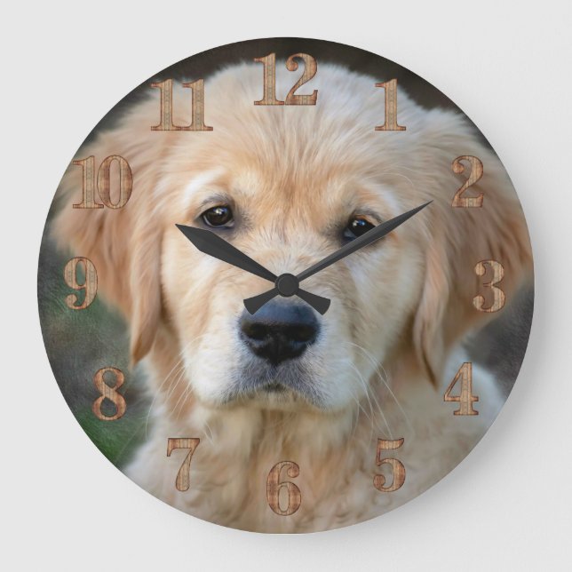 Reloj Redondo Grande Golden Retriever Puppy (Anverso)