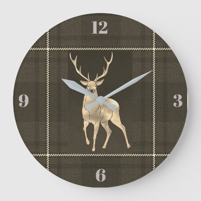 Reloj Redondo Grande Golden Stag Plaid (Anverso)