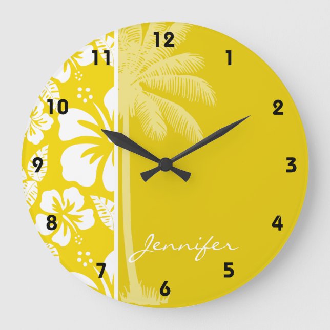 Reloj Redondo Grande Golden Yellow Hawaiian Tropical Palm (Anverso)