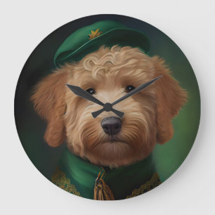 Reloj Redondo Grande Goldendoodle perro con vestido del día de San Patr