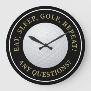 Reloj Redondo Grande Golf Ball Sports Golfing Quote Black Gold moderno