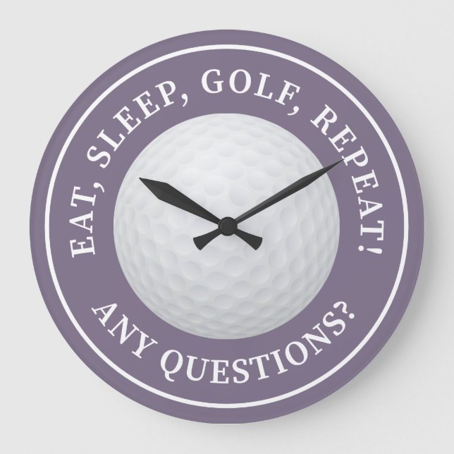 Reloj Redondo Grande Golf Ball Sports Golfing Quote Moderno Funny Purpl (Anverso)