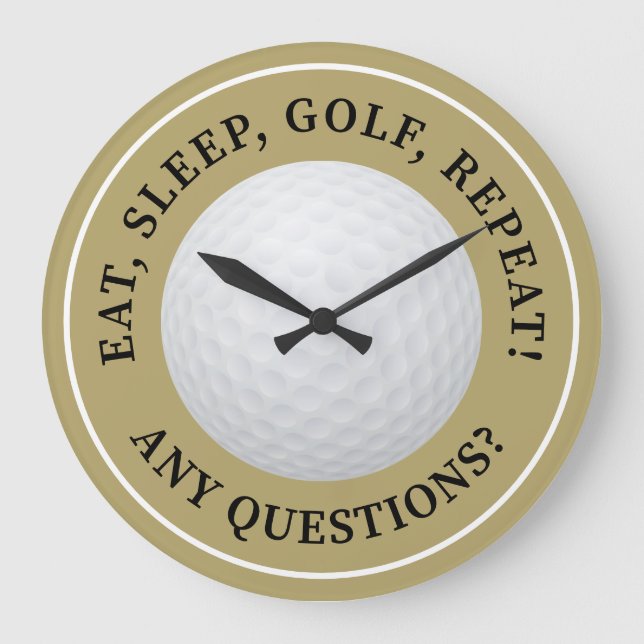 Reloj Redondo Grande Golf Ball Sports Golfing Quote moderno negro dorad (Anverso)