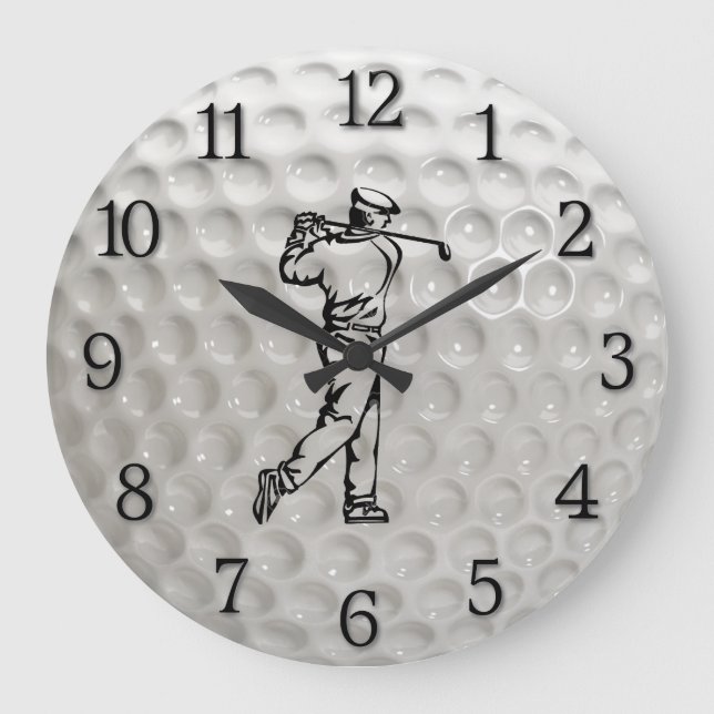 Reloj Redondo Grande Golf Ball Wall Clock con números y golfer (Anverso)