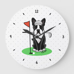 Reloj Redondo Grande Golf Boston Terrier (negro) Perro Cute