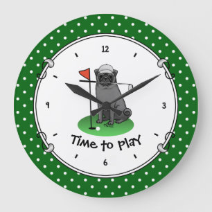 Reloj Redondo Grande Golf Pug Jugando Golf (negro) Cute Dog Funny