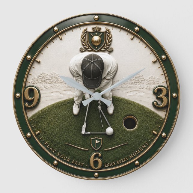 Reloj Redondo Grande Golf Putting Golfer Gift (Anverso)
