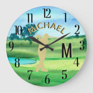 Reloj Redondo Grande Golfer Golf Course Custom Name 3-D Monogram