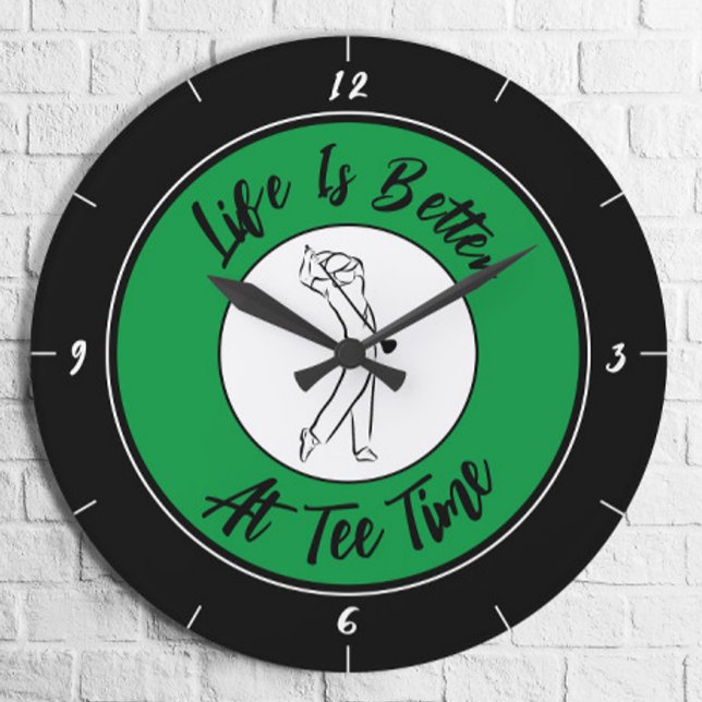 Reloj Redondo Grande Golfer Tee Time Humor Funny Golf Sport Black Green (Subido por el creador)