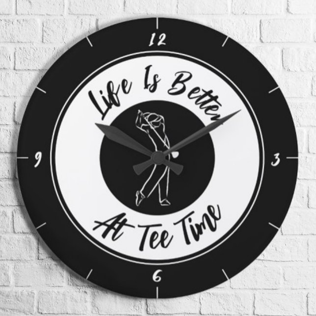 Reloj Redondo Grande Golfer Tee Time Humor Funny Golf Sport Black White (Subido por el creador)