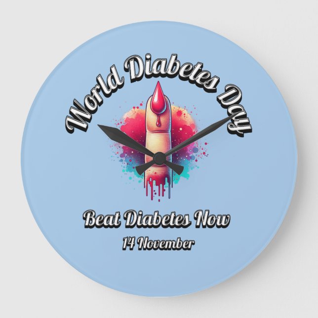 Reloj Redondo Grande Golpear A La Diabetes Ahora. Día mundial de la dia (Anverso)
