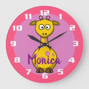 Reloj Redondo Grande Goma de burbuja cúrcuta Girafa rosa monogramada
