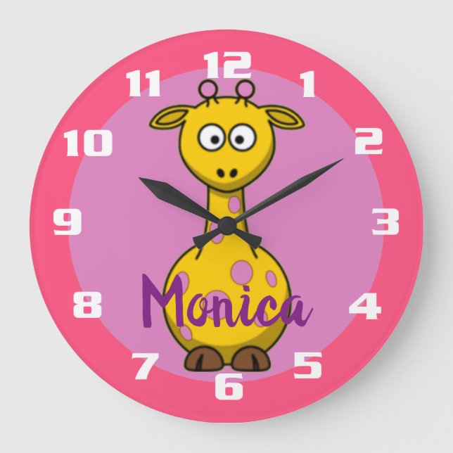 Reloj Redondo Grande Goma de burbuja cúrcuta Girafa rosa monogramada (Anverso)