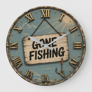 Reloj Redondo Grande Gone Fishing Funny Fisherman Cabin Gift
