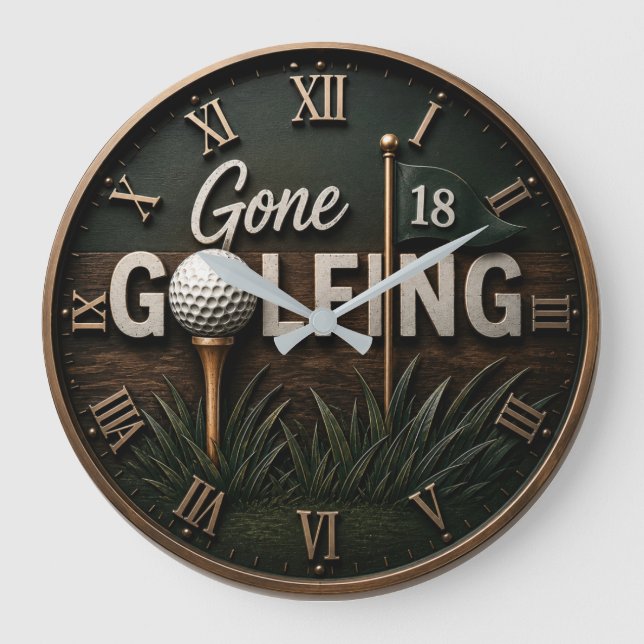 Reloj Redondo Grande Gone Golfing Funny Golf Lover Gift  (Anverso)