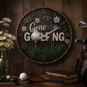 Reloj Redondo Grande Gone Golfing Rustic Floral Golfer Gift