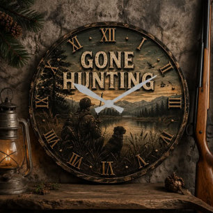 Reloj Redondo Grande Gone Hunting Rustic Vintage Cabin 