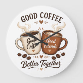 Reloj Redondo Grande Good Coffee Good Friends mit zwei Kaffeetassen