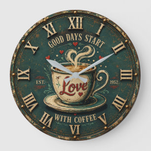 Reloj Redondo Grande Good Days Start with Coffee