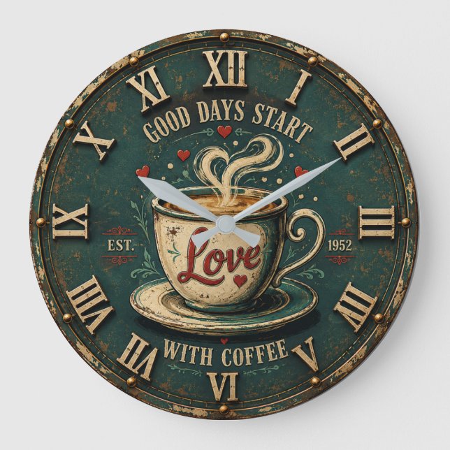 Reloj Redondo Grande Good Days Start with Coffee  (Anverso)
