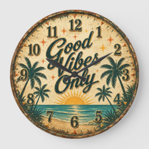 Reloj Redondo Grande Good Vibes Only Tropical Beach