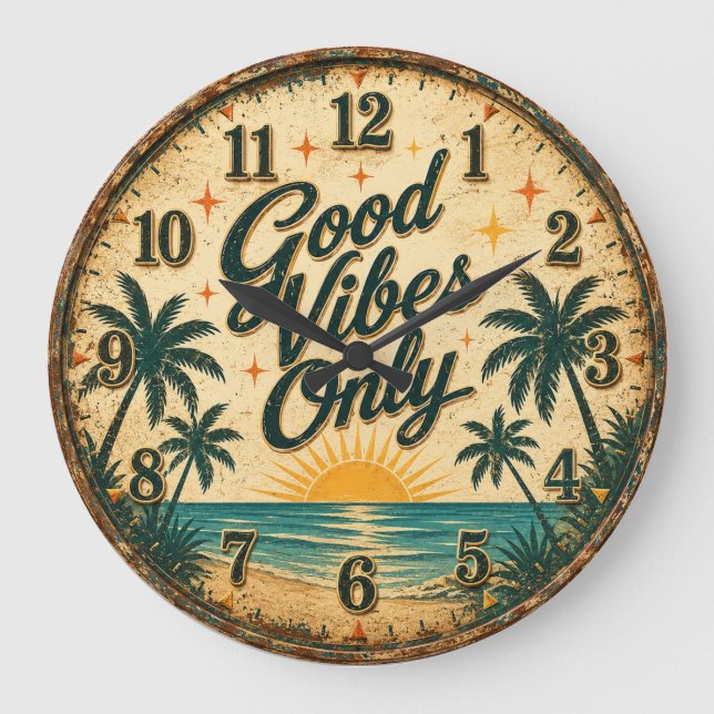 Reloj Redondo Grande Good Vibes Only Tropical Beach  (Anverso)