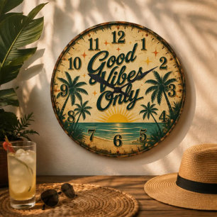Reloj Redondo Grande Good Vibes Only Tropical Beach