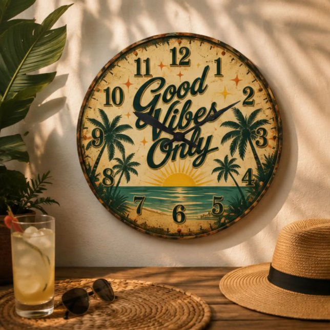 Reloj Redondo Grande Good Vibes Only Tropical Beach  (Subido por el creador)