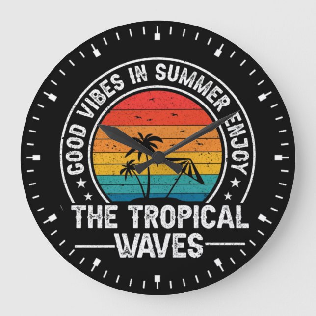Reloj Redondo Grande Good Vibes Summer Tropical Waves-64107 (Anverso)
