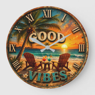 Reloj Redondo Grande Good Vibes Tropical Beach