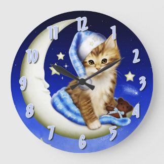 Reloj Redondo Grande Goodnight Moonlight Cat Nursery Clock