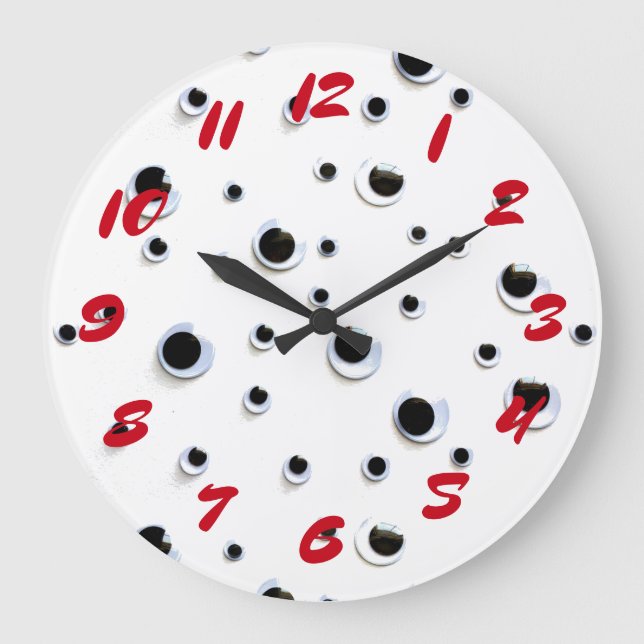 Reloj Redondo Grande Googly Eyes Black and White Red Trendy Fun (Anverso)
