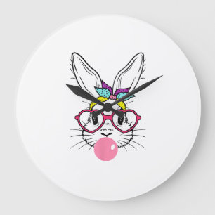 Reloj Redondo Grande Gorra con gafas soplando chicle cara de conejo Fel