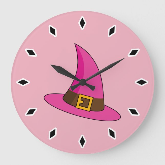 Reloj Redondo Grande Gorra de bruja rosa (Anverso)