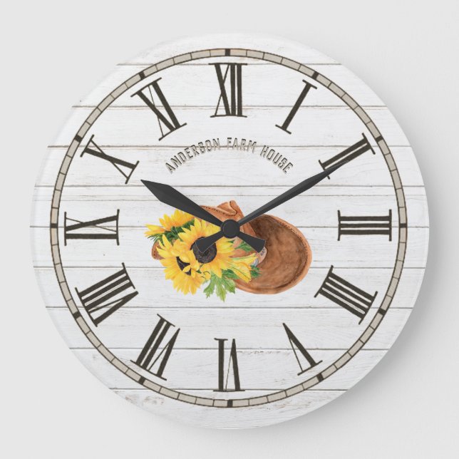 Reloj Redondo Grande Gorra de Cowboy en un granero ruso de madera blanc (Anverso)