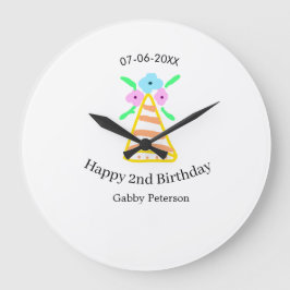 Reloj Redondo Grande gorra naranja niños de 2 años retro floral brillan