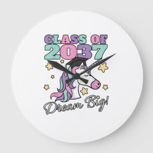 Reloj Redondo Grande Gorras de Graduación de Unicornio Mágico para Niña