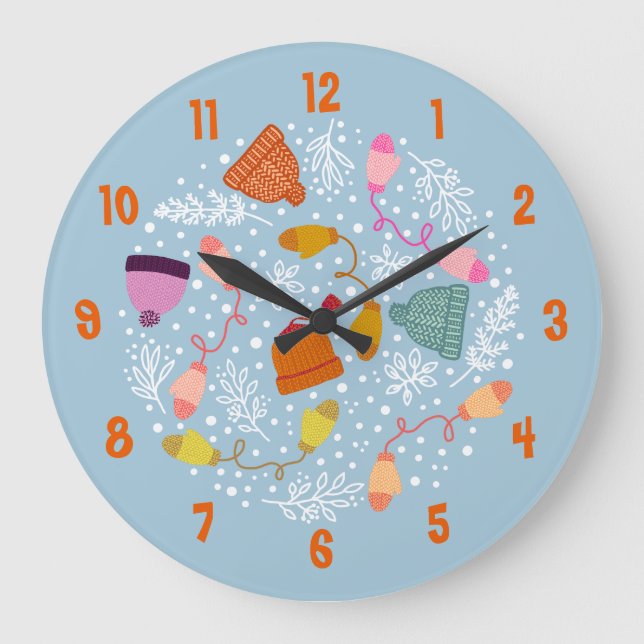 Reloj Redondo Grande Gorras de punto y Mittens Winter Set (Anverso)