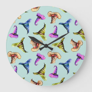 Reloj Redondo Grande Gorras viejos de color de agua: fondo azul.