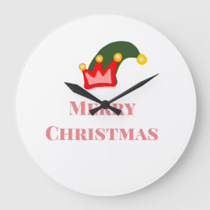 Reloj Redondo Grande Gorrito rojo verde feliz Navidad añadir nombre tex