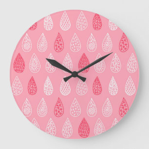 Reloj Redondo Grande Gotas de agua de Doodle: patrón de cosecha