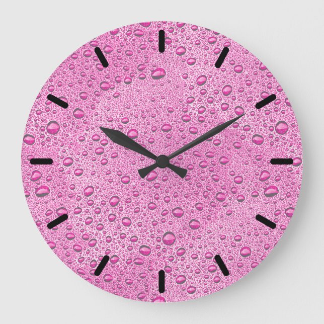 Reloj Redondo Grande Gotas de agua rosada caliente (Anverso)