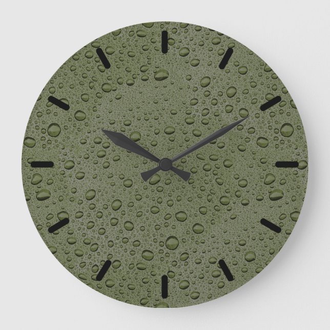Reloj Redondo Grande Gotas de agua verde oliva (Anverso)