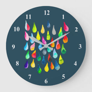 Reloj Redondo Grande Gotas de lágrima acuarela colorida caprichosa