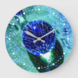 Reloj Redondo Grande Gotas de lluvia azules Perlas de agua placa de dia